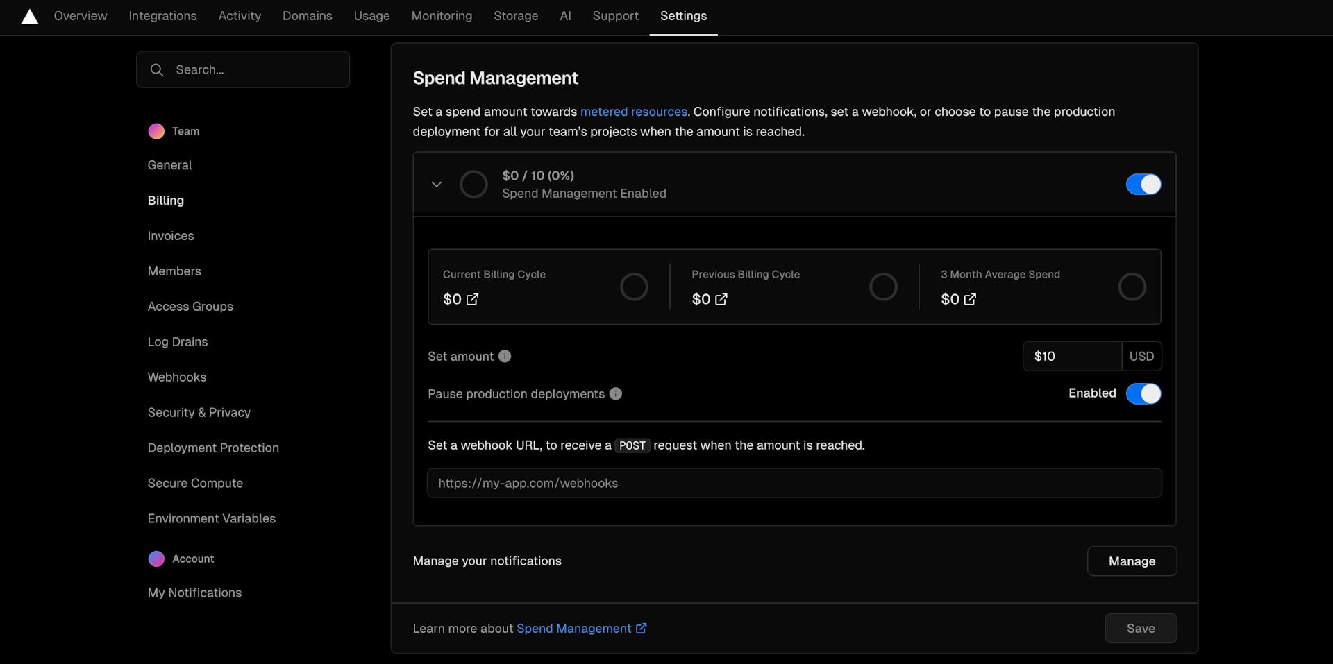 Vercel Spend Management