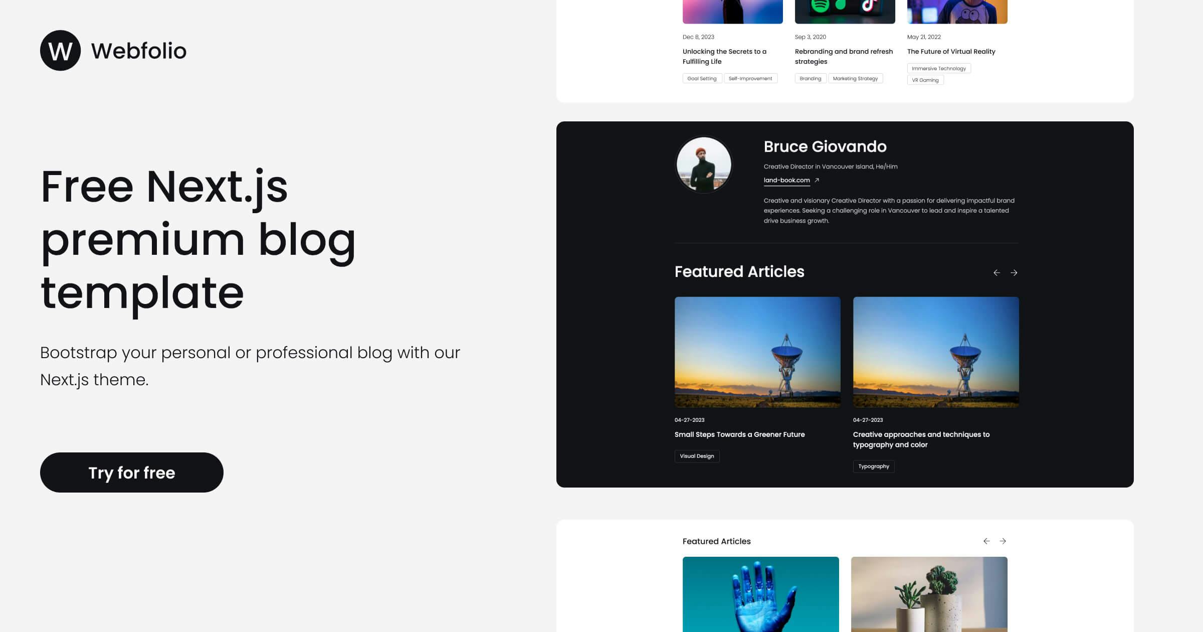 Webfolio Free Premium Next.js Blog Template