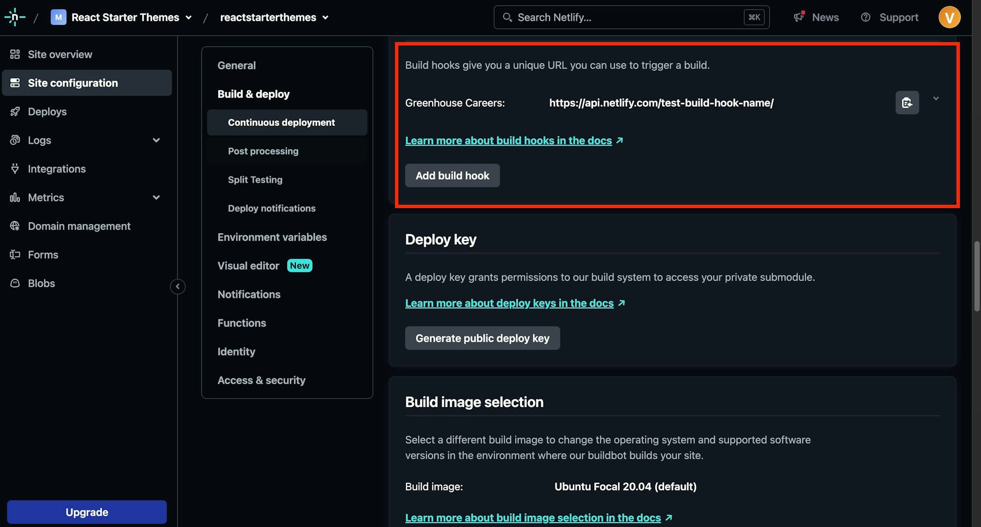 Netlify build hook